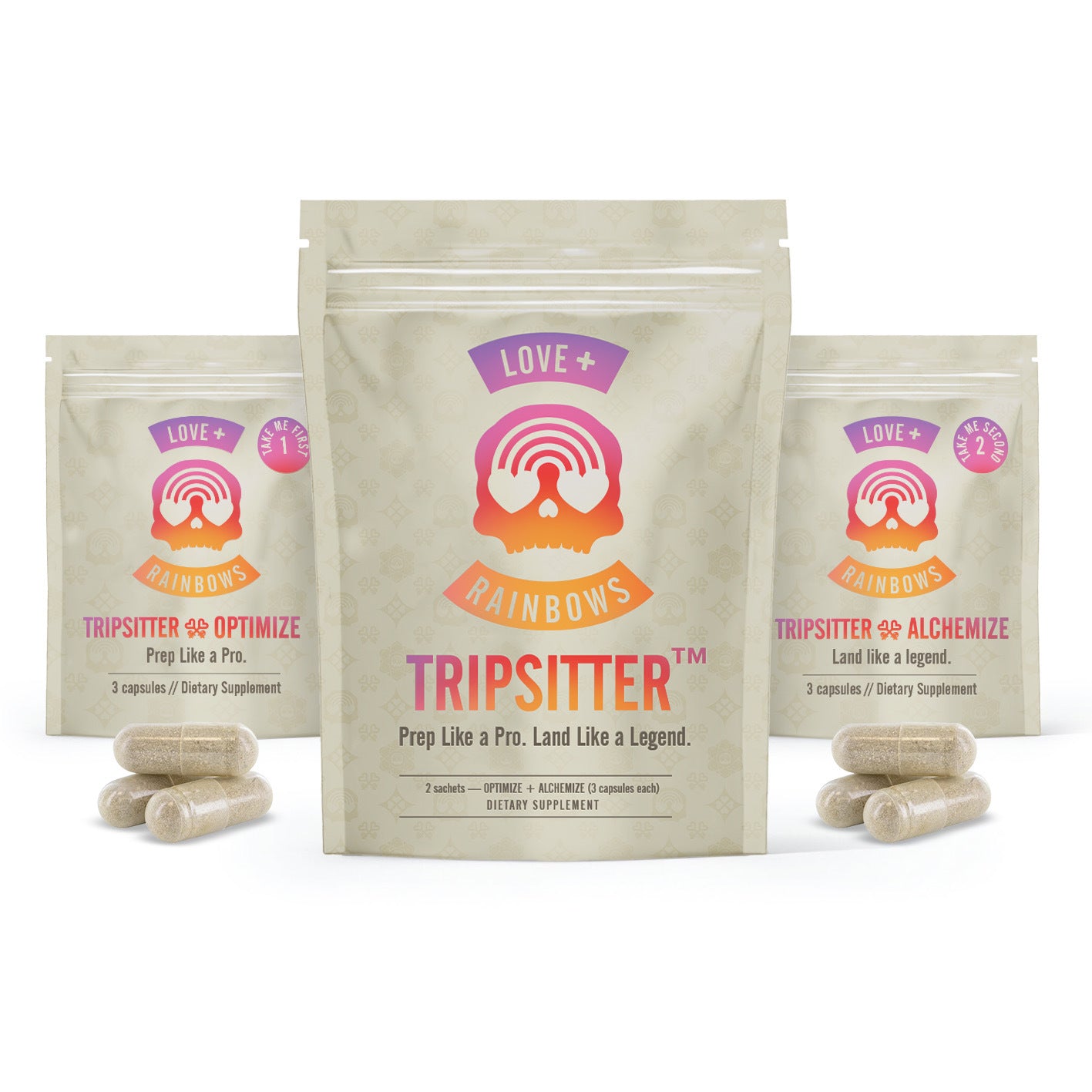 Tripsitter sachets with gradient packaging